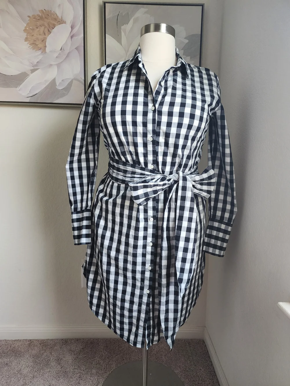Who What Wear Black and White Gingham Button Dress